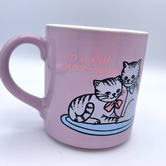 Vintage Mt Clemens Pottery Purple Cat Coffee Tea Mug "I'm a cat purr-son" - Picture 2 of 11